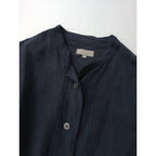 MARGARET HOWELL マーガレットハウエル PLAIN LINEN  バンドカラー  シャツ ブラウス トップス  リネン 麻 100％ 1 ネイビー【中古】