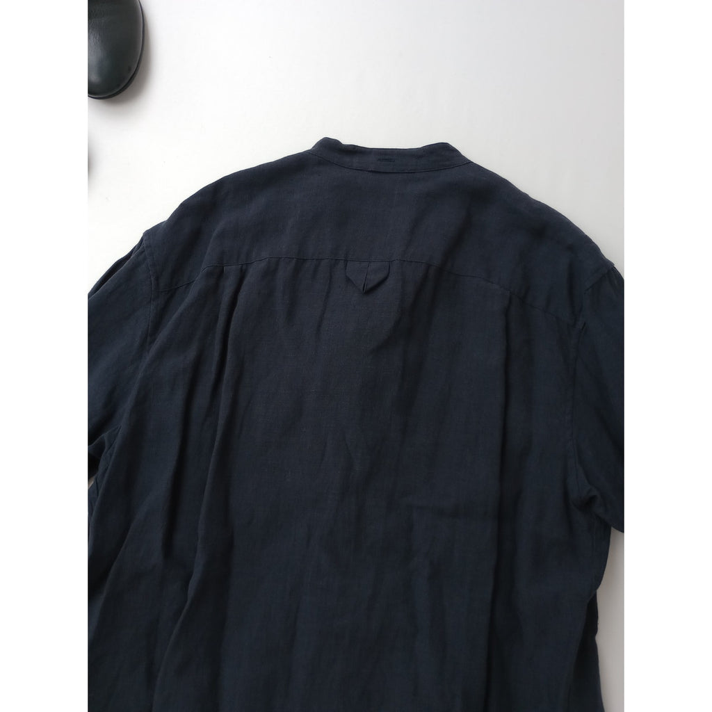 MARGARET HOWELL マーガレットハウエル PLAIN LINEN  バンドカラー  シャツ ブラウス トップス  リネン 麻 100％ 1 ネイビー【中古】
