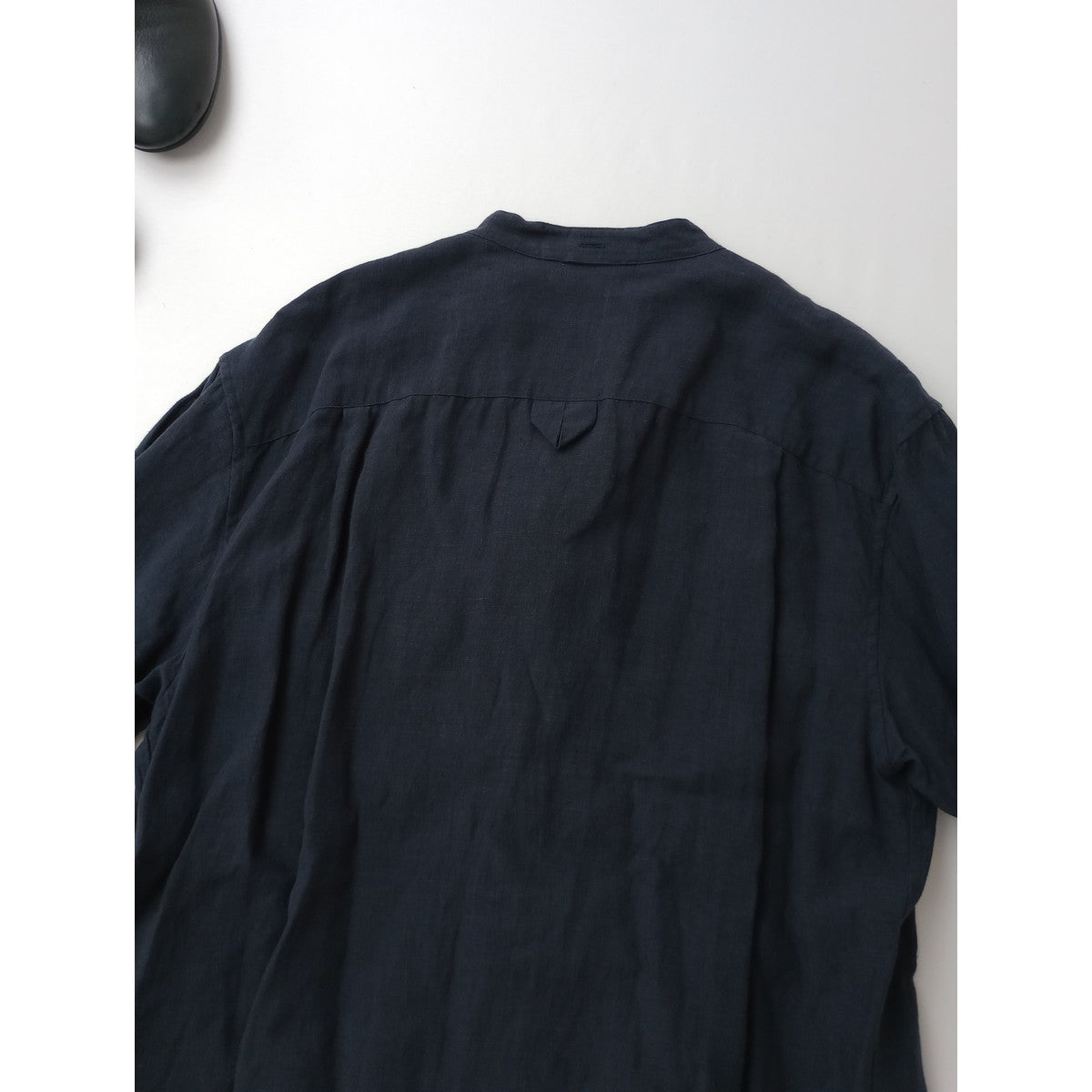 MARGARET HOWELL マーガレットハウエル PLAIN LINEN  バンドカラー  シャツ ブラウス トップス  リネン 麻 100％ 1 ネイビー【中古】