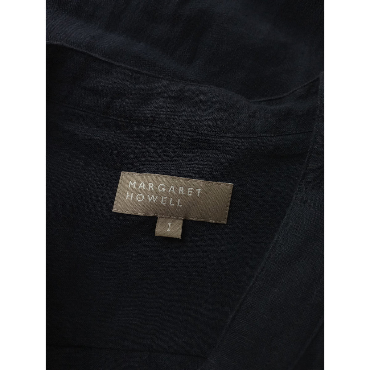 MARGARET HOWELL マーガレットハウエル PLAIN LINEN  バンドカラー  シャツ ブラウス トップス  リネン 麻 100％ 1 ネイビー【中古】