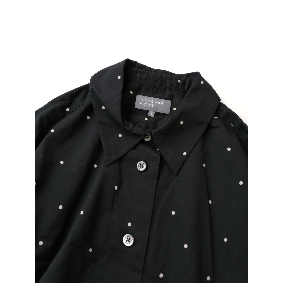 25SS  MARGARET HOWELL マーガレットハウエル COTTON POLKA DOT コットン 綿 100％ ポルカ ドット シャツブラウス 黒 ブラック 1【中古】