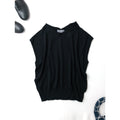 25SS MARGARET HOWELL マーガレットハウエル FINE COTTON LINEN KNITWEAR コットン リネン フレンチスリーブ 襟付き サマーニット トップス 黒 ブラック 2【中古】