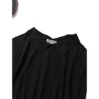 25SS MARGARET HOWELL マーガレットハウエル FINE COTTON LINEN KNITWEAR コットン リネン フレンチスリーブ 襟付き サマーニット トップス 黒 ブラック 2【中古】