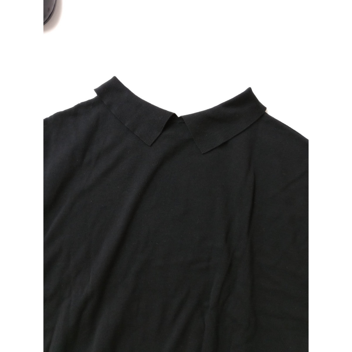 25SS MARGARET HOWELL マーガレットハウエル FINE COTTON LINEN KNITWEAR コットン リネン フレンチスリーブ 襟付き サマーニット トップス 黒 ブラック 2【中古】