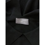 25SS MARGARET HOWELL マーガレットハウエル FINE COTTON LINEN KNITWEAR コットン リネン フレンチスリーブ 襟付き サマーニット トップス 黒 ブラック 2【中古】
