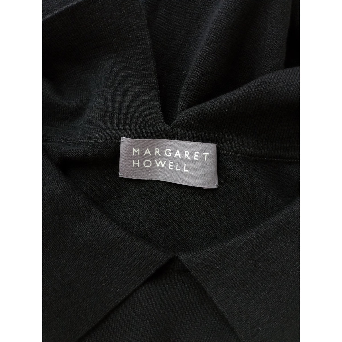 25SS MARGARET HOWELL マーガレットハウエル FINE COTTON LINEN KNITWEAR コットン リネン フレンチスリーブ 襟付き サマーニット トップス 黒 ブラック 2【中古】