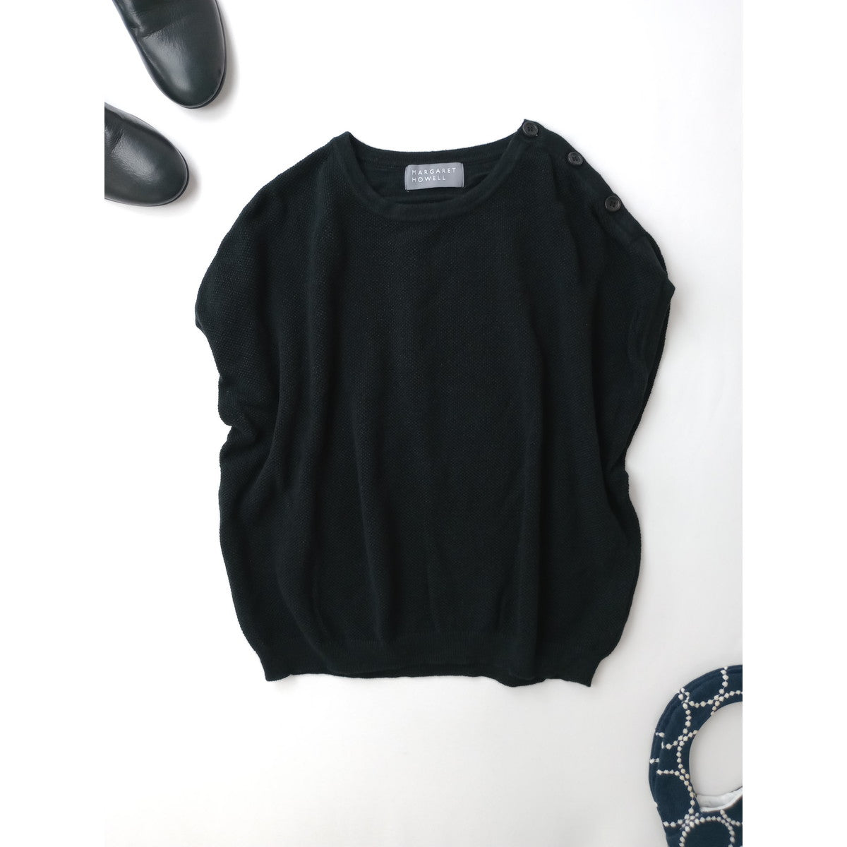 MARGARET HOWELL マーガレットハウエル COTTON HEMP KNIT コットン ヘンプ ニット 黒 ブラック 2【中古】