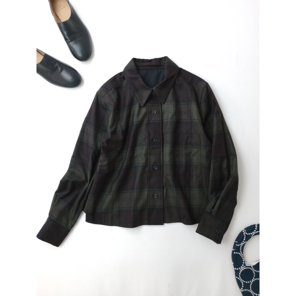 MARGARET HOWELL マーガレットハウエル CHECK WOOL TWILL SHIRT チェック シャツ  長袖 トップス カーキ ダークブラウン  1  【中古】