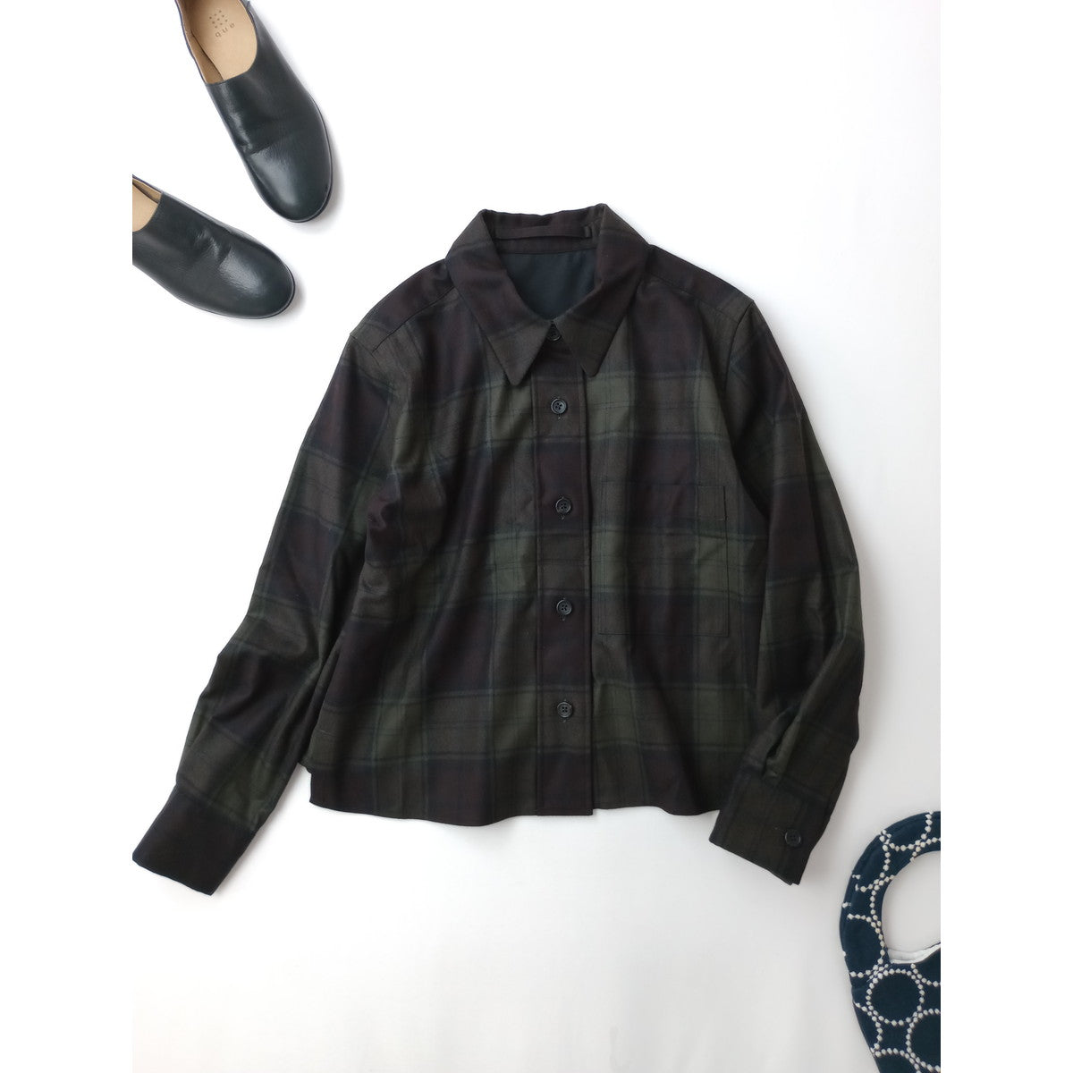 MARGARET HOWELL マーガレットハウエル CHECK WOOL TWILL SHIRT チェック シャツ  長袖 トップス カーキ ダークブラウン  1  【中古】