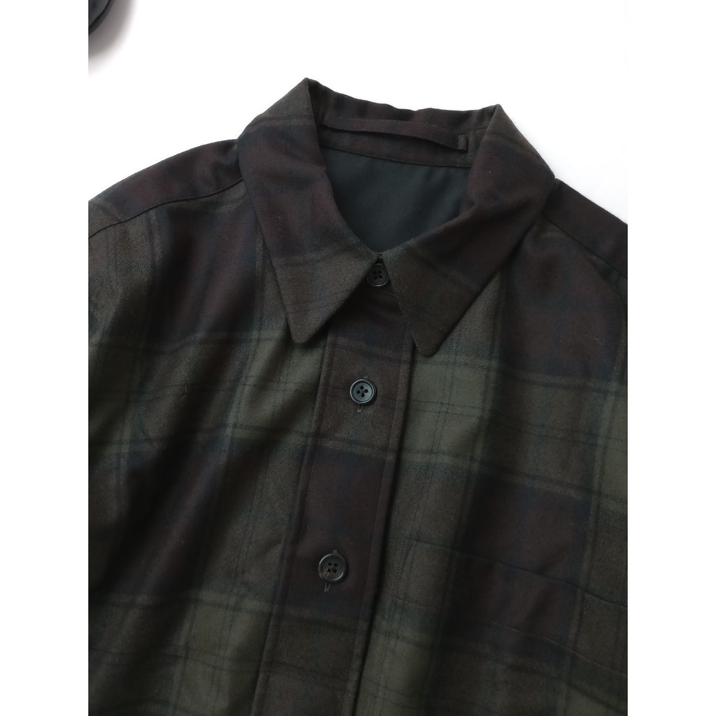 MARGARET HOWELL マーガレットハウエル CHECK WOOL TWILL SHIRT チェック シャツ  長袖 トップス カーキ ダークブラウン  1  【中古】