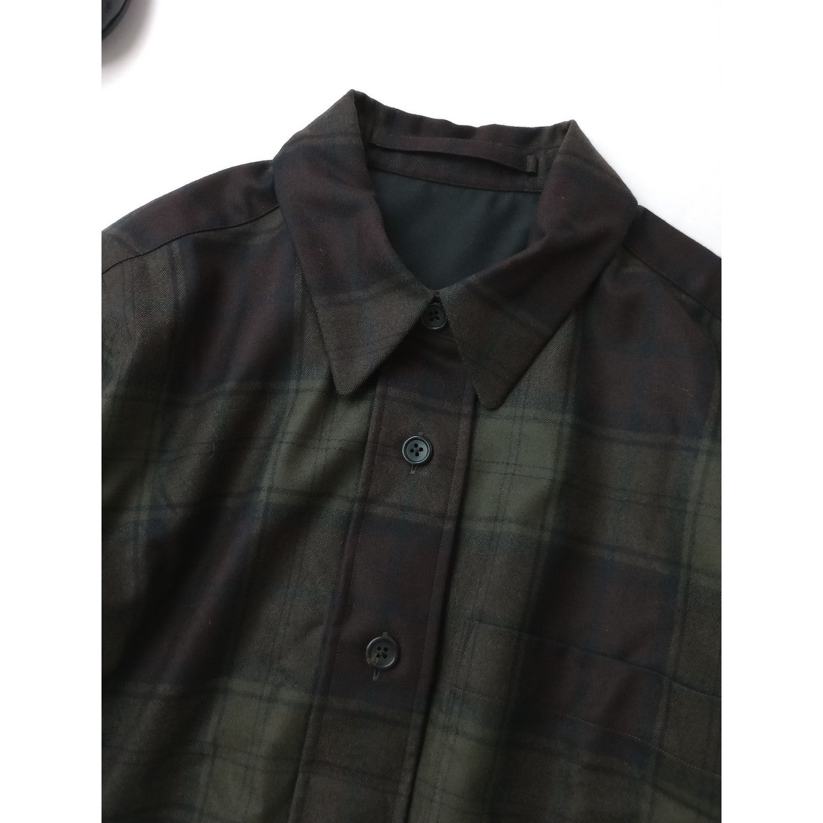 MARGARET HOWELL マーガレットハウエル CHECK WOOL TWILL SHIRT チェック シャツ  長袖 トップス カーキ ダークブラウン  1  【中古】