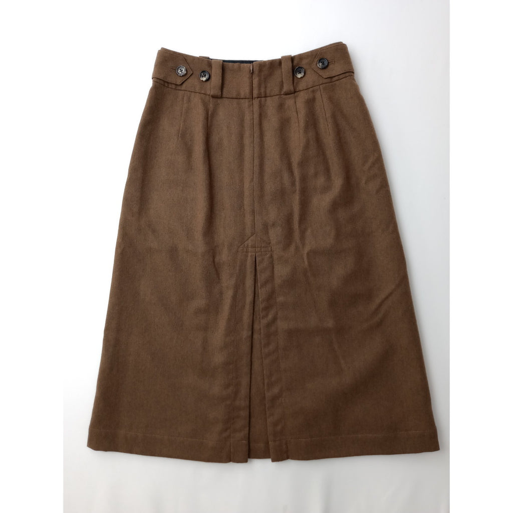 MARGARET HOWELL × FOX BROTHERS マーガレットハウエル FLANNEL SKIRT フランネル ウール 毛 100％ ロングスカート ブラウン 1 (13M＋1078)【中古】