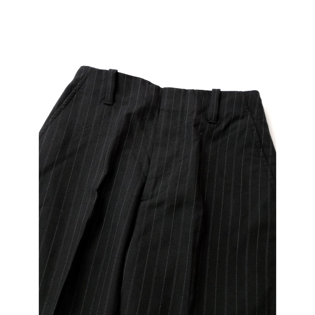 MARGARET HOWELL × FOX BROTHERSマーガレットハウエル STRIPE WOOL PLAINWEAVE TROUSERS ストライプ ウール毛 100％ トラウザーパンツ 黒 ブラック 1 【中古】