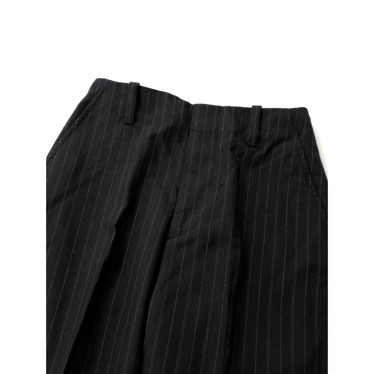MARGARET HOWELL × FOX BROTHERSマーガレットハウエル STRIPE WOOL PLAINWEAVE TROUSERS ストライプ ウール毛 100％ トラウザーパンツ 黒 ブラック 1 【中古】