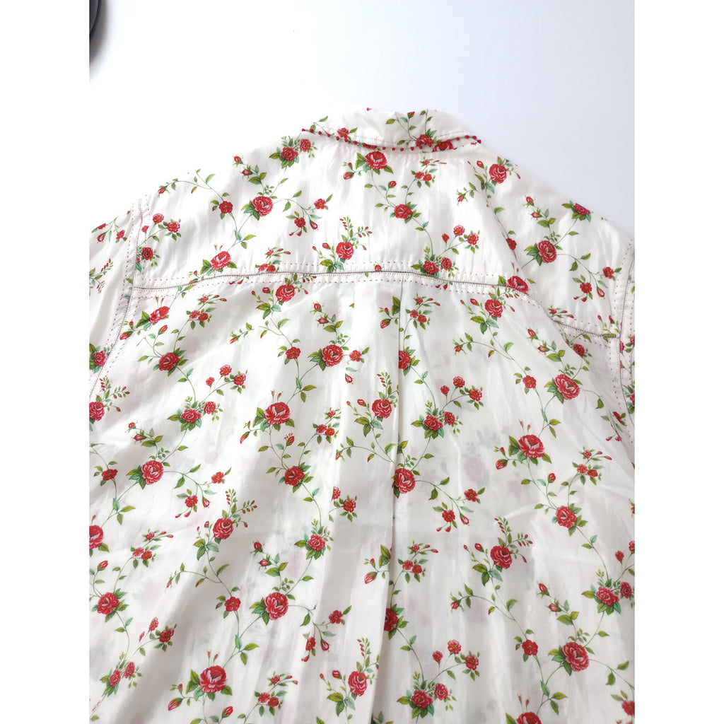 H.P.France アッシュ・ペー・フランス pero ペロ シルク 100％ 花柄 ロング シャツ ブラウス チュニック 赤 白 36  【中古】