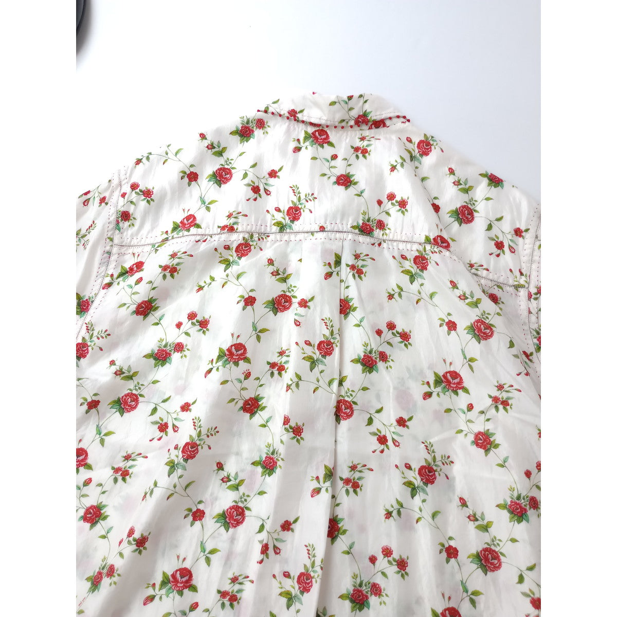 H.P.France アッシュ・ペー・フランス pero ペロ シルク 100％ 花柄 ロング シャツ ブラウス チュニック 赤 白 36  【中古】