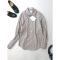 MADISONBLUE マディソンブルー  ROUND COLLAR FRILL SH B.STRIPE ラウンドカラー 長袖 シャツ ブラウス トップス ストライプ ブラウン 白 02 M 【中古】