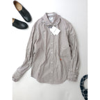 MADISONBLUE マディソンブルー  ROUND COLLAR FRILL SH B.STRIPE ラウンドカラー 長袖 シャツ ブラウス トップス ストライプ ブラウン 白 02 M 【中古】
