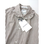 MADISONBLUE マディソンブルー  ROUND COLLAR FRILL SH B.STRIPE ラウンドカラー 長袖 シャツ ブラウス トップス ストライプ ブラウン 白 02 M 【中古】
