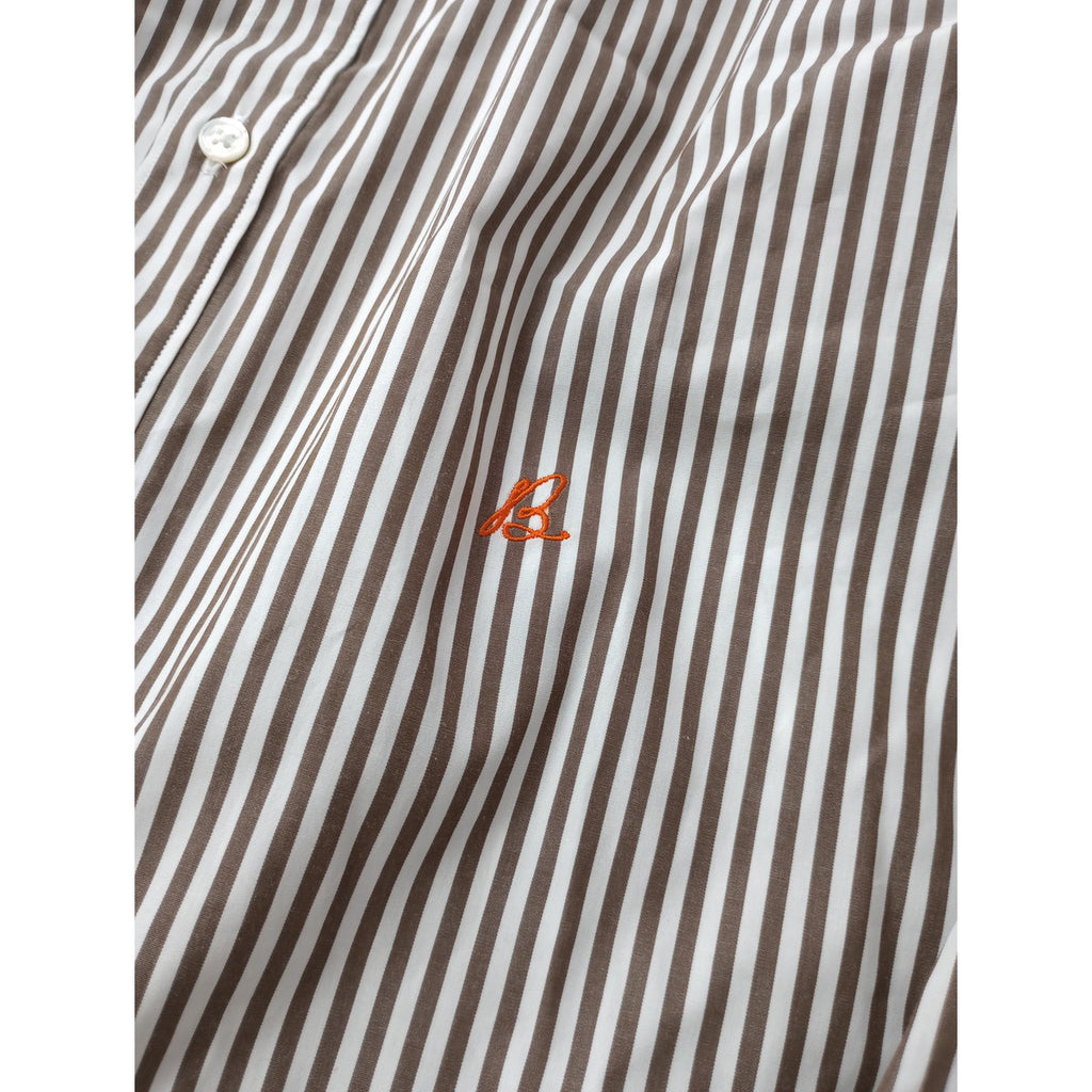 MADISONBLUE マディソンブルー  ROUND COLLAR FRILL SH B.STRIPE ラウンドカラー 長袖 シャツ ブラウス トップス ストライプ ブラウン 白 02 M 【中古】