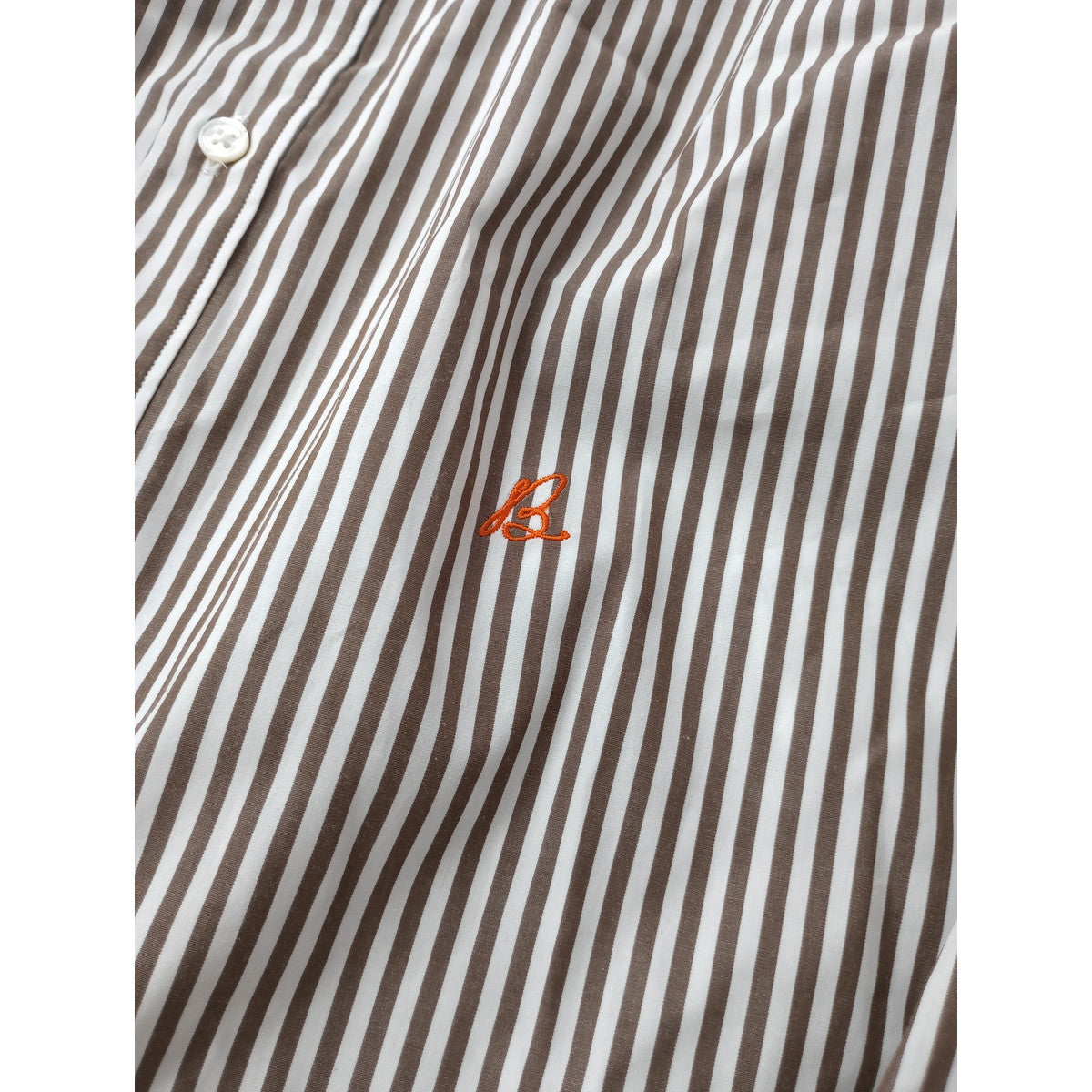 MADISONBLUE マディソンブルー  ROUND COLLAR FRILL SH B.STRIPE ラウンドカラー 長袖 シャツ ブラウス トップス ストライプ ブラウン 白 02 M 【中古】
