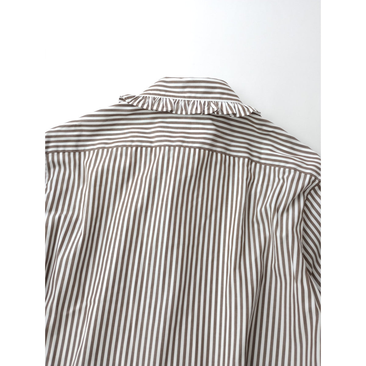 MADISONBLUE マディソンブルー  ROUND COLLAR FRILL SH B.STRIPE ラウンドカラー 長袖 シャツ ブラウス トップス ストライプ ブラウン 白 02 M 【中古】