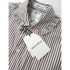 MADISONBLUE マディソンブルー  ROUND COLLAR FRILL SH B.STRIPE ラウンドカラー 長袖 シャツ ブラウス トップス ストライプ ブラウン 白 02 M 【中古】