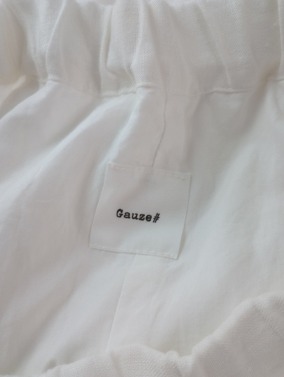 Gauze# ガーゼ リネン 麻 100％ ワイドパンツ イージー  白  FREE【中古】