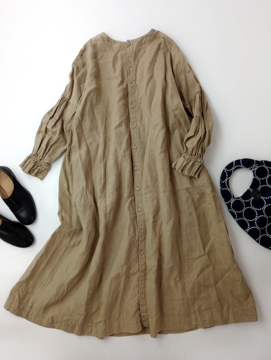 nest Robe ネストローブ  リネン パフスリーブ 2way ワンピース  製品染め ベージュ 【中古】