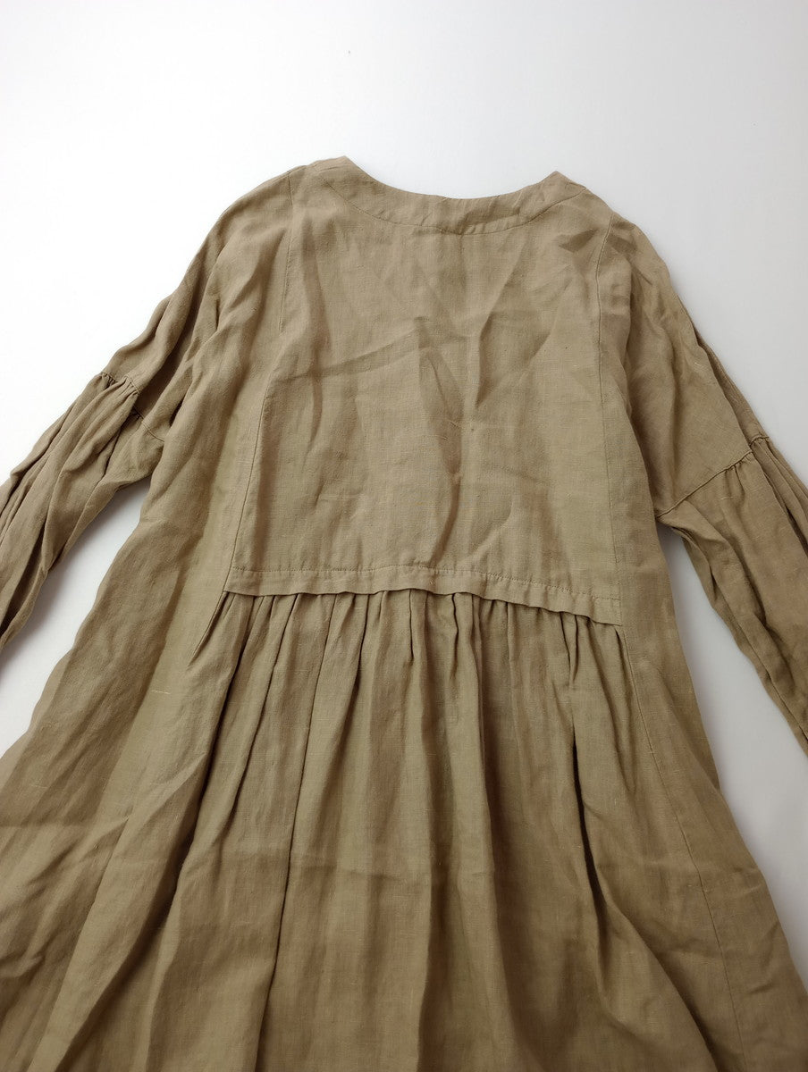 nest Robe ネストローブ  リネン パフスリーブ 2way ワンピース  製品染め ベージュ 【中古】