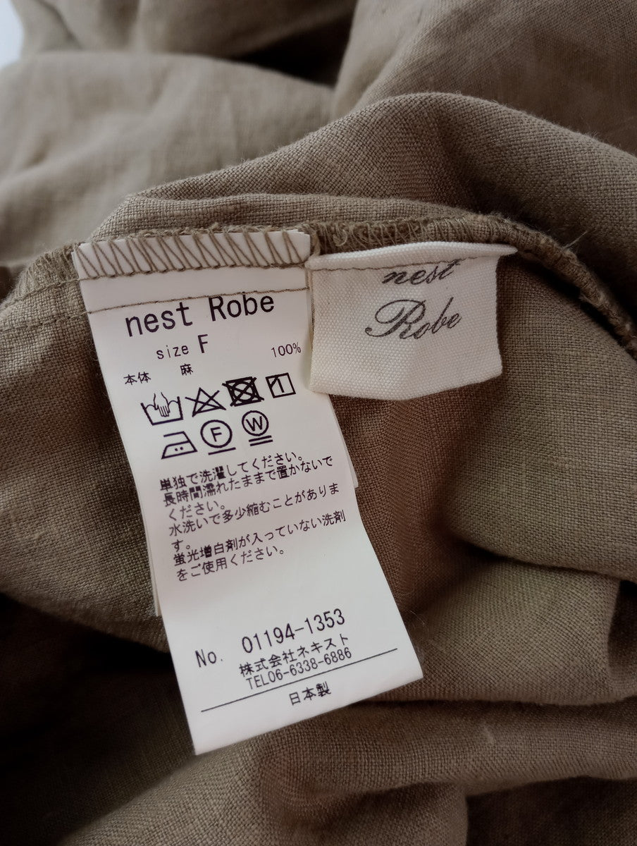 nest Robe ネストローブ  リネン パフスリーブ 2way ワンピース  製品染め ベージュ 【中古】