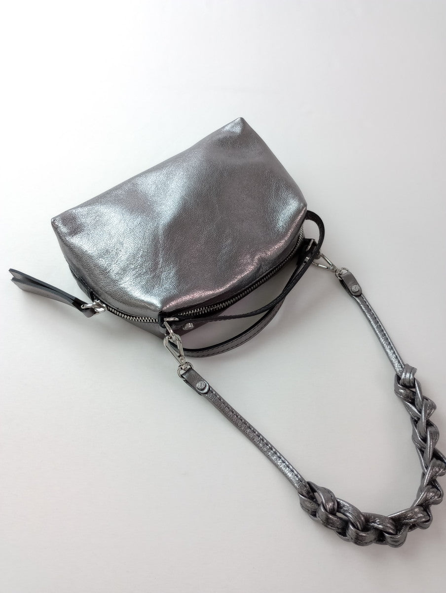 GIANNI CHIARINI ジャンニキアリーニ レザー ショルダーバッグ シルバー 【中古】
