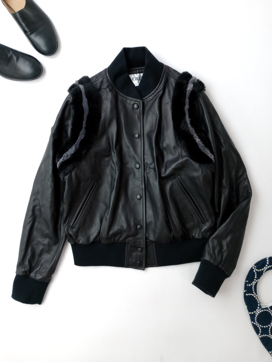 KOWGA コウガ LAMB LEATHER STADIUM JACKET スタジアム ジャケット スタジャン ブルゾン 黒 ブラック F (14M＋4389)