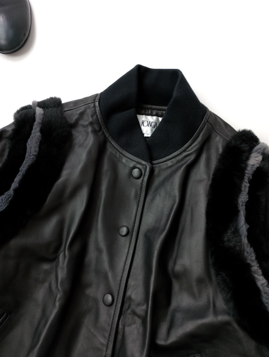 KOWGA コウガ LAMB LEATHER STADIUM JACKET スタジアム ジャケット スタジャン ブルゾン 黒 ブラック F (14M＋4389)