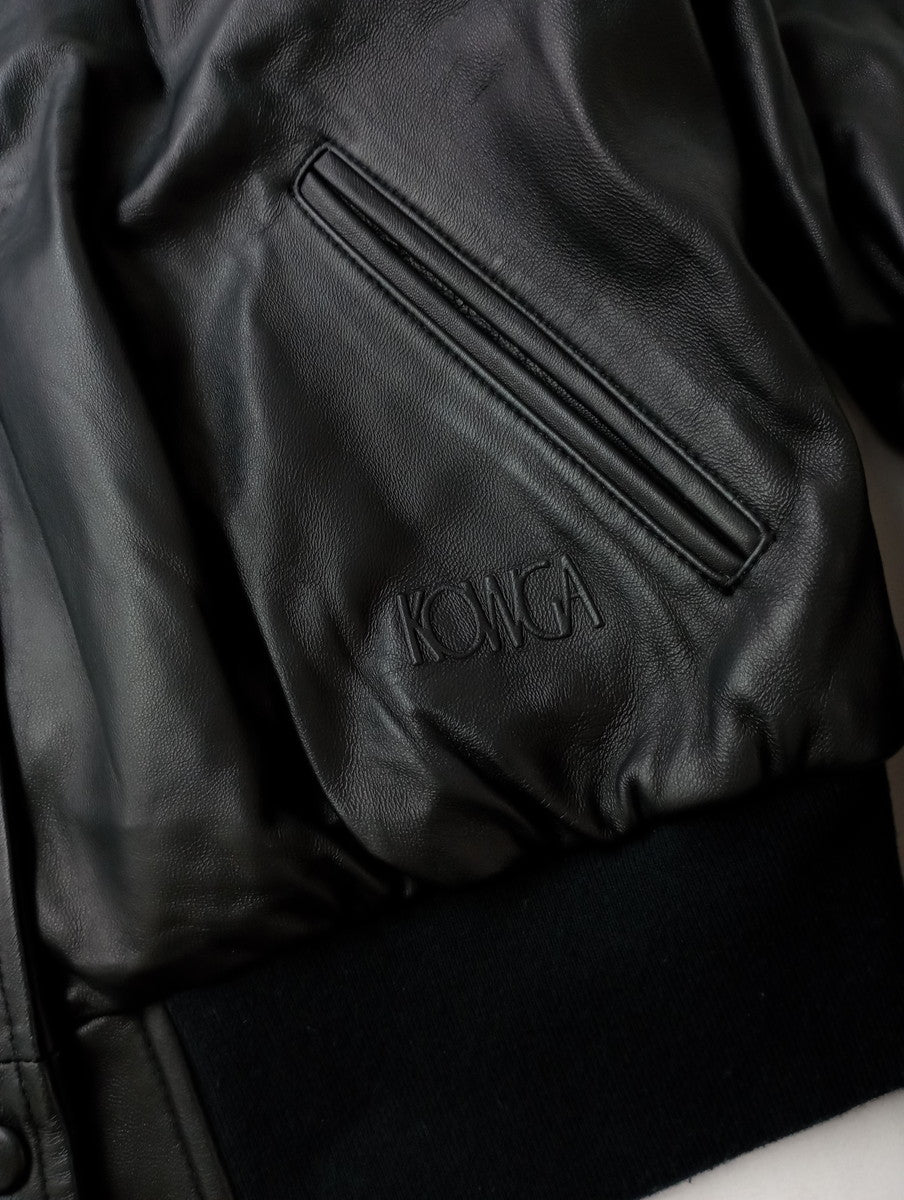 KOWGA コウガ LAMB LEATHER STADIUM JACKET スタジアム ジャケット スタジャン ブルゾン 黒 ブラック F (14M＋4389)