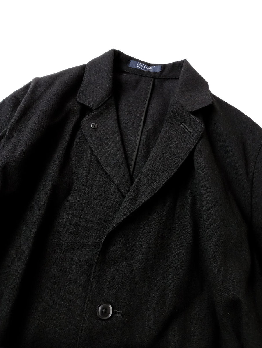 新品 HAND ROOM WOMENS ハンドルーム ウールコットン ショップコート ロング 黒 ブラック