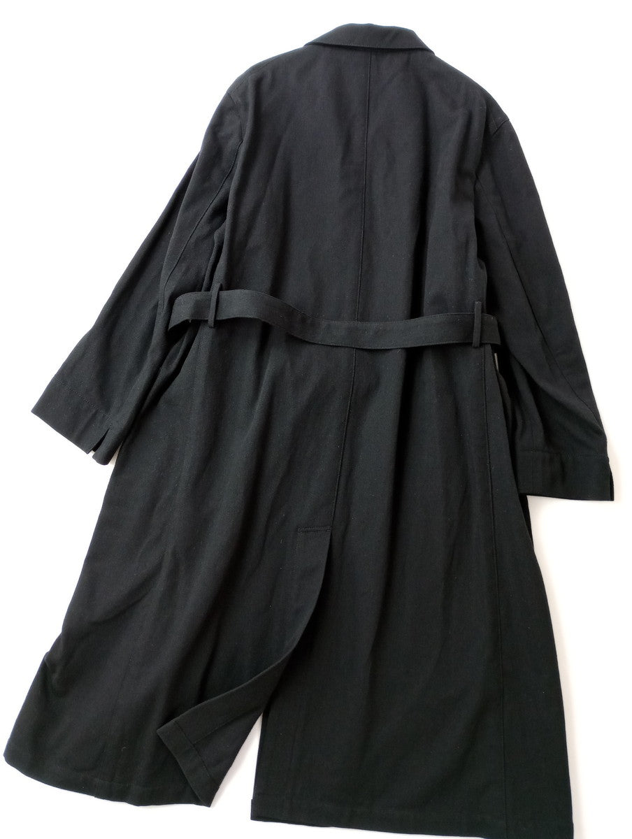新品 HAND ROOM WOMENS ハンドルーム ウールコットン ショップコート ロング 黒 ブラック