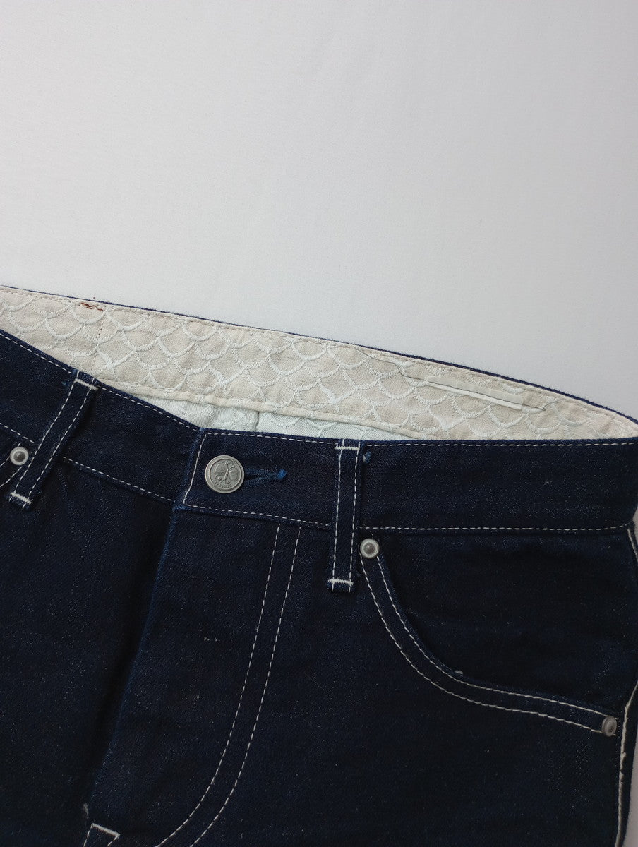 mina perhonen ミナペルホネン always テーパードデニムパンツ ネイビー 34【中古】