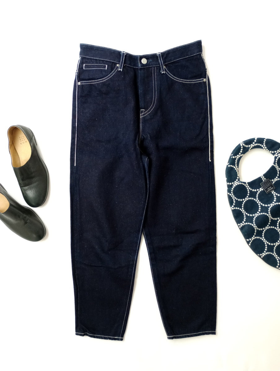 mina perhonen ミナペルホネン always  テーパード デニム  パンツ ネイビー36  【中古】