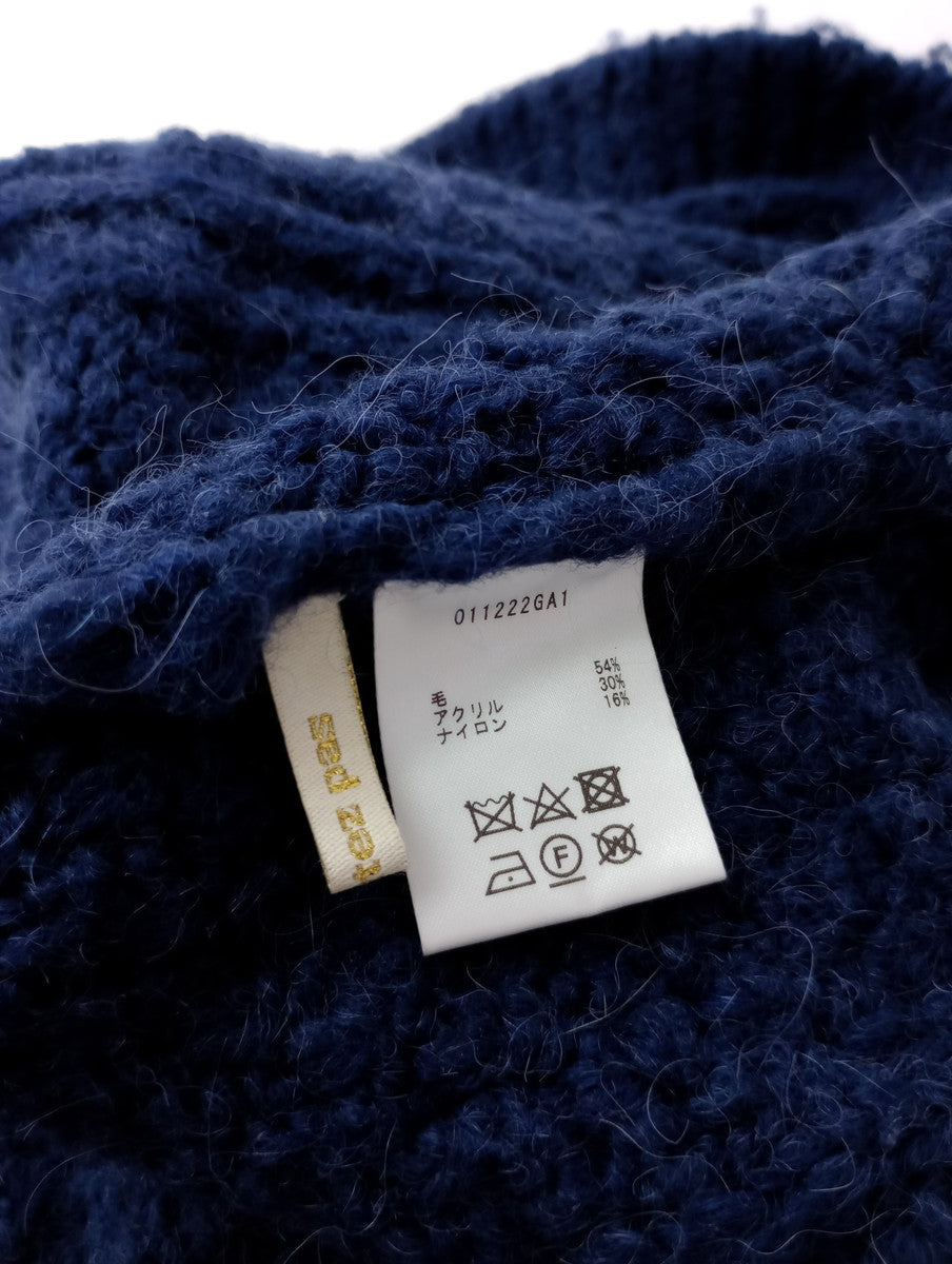 ne Quittez pas ヌキテパ ウールケーブル ニット ベスト プルオーバー ハイネック トップス ネイビー  (14M＋1119)【中古】
