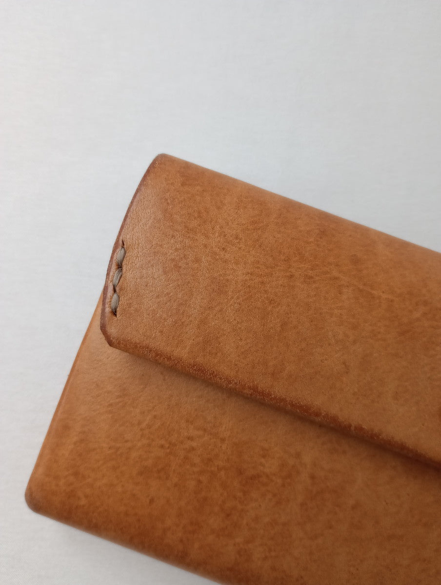 safuji サフジ ミニ長財布（ホック）long wallet ロングウォレット レザー ライトブラウン系 【中古】