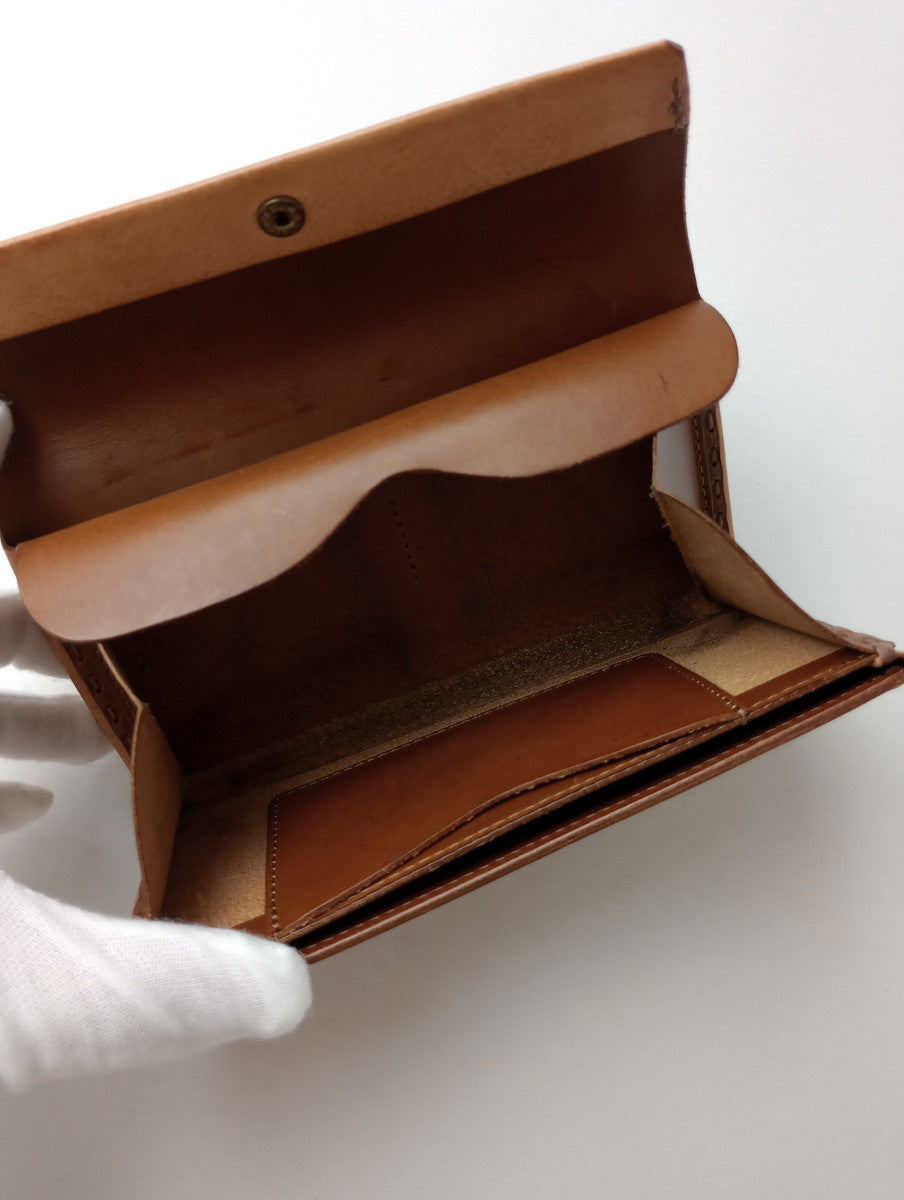 safuji サフジ ミニ長財布（ホック）long wallet ロングウォレット レザー ライトブラウン系 【中古】
