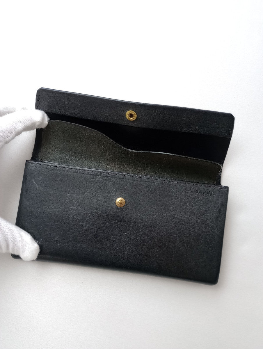 safuji サフジ ミニ長財布（ホック）long wallet ロングウォレット レザー 黒 ブラック 【中古】