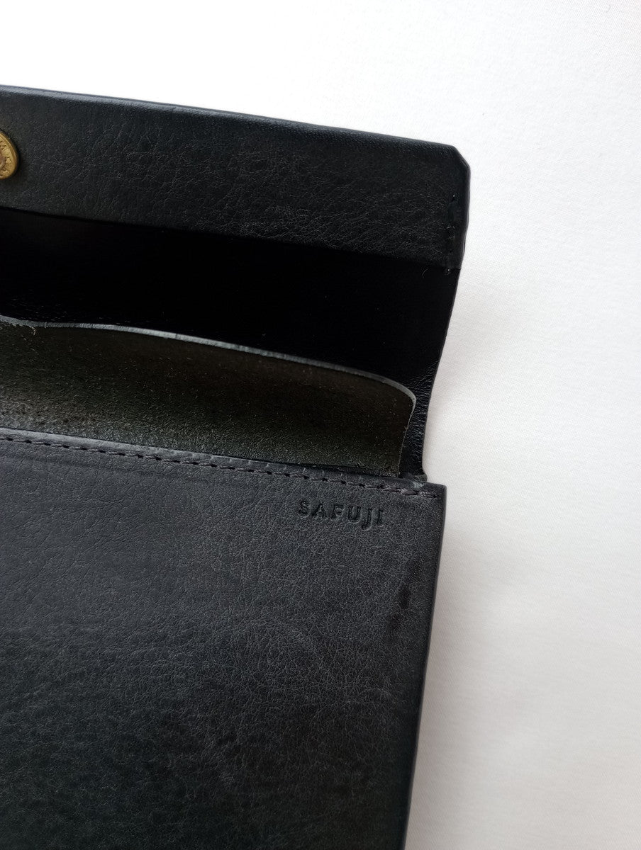 safuji サフジ ミニ長財布（ホック）long wallet ロングウォレット レザー 黒 ブラック 【中古】