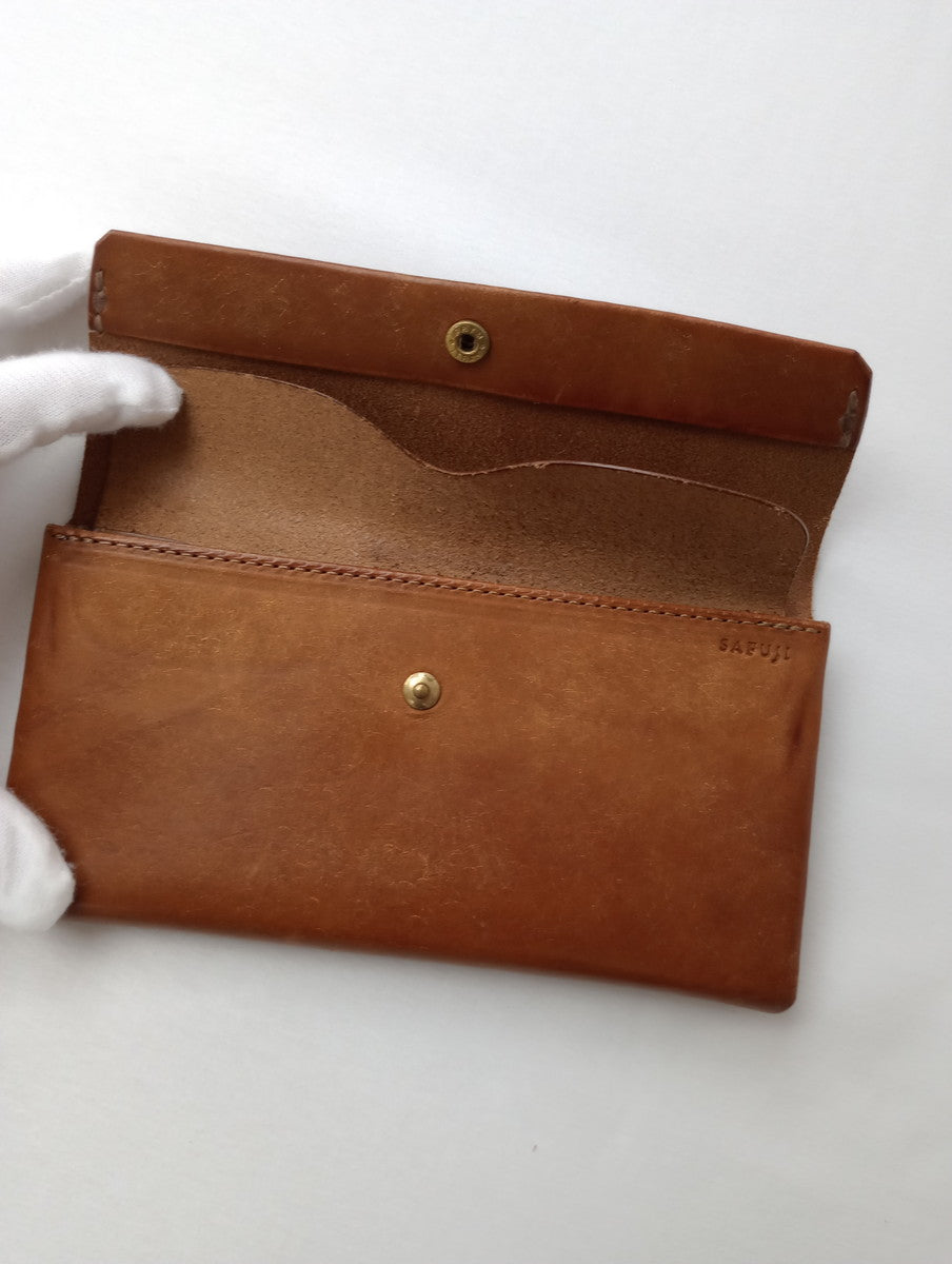safuji サフジ ミニ長財布（ホック）long wallet ロングウォレット レザー ブラウン系 【中古】