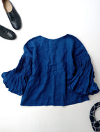 scrumptious スクランプシャス Volume sleeve top インディゴ ボリュームスリーブ プルオーバー ブラウス 【中古】