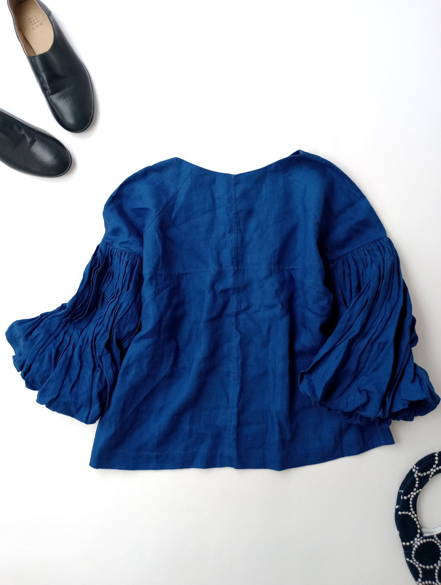 scrumptious スクランプシャス Volume sleeve top インディゴ ボリュームスリーブ プルオーバー ブラウス 【中古】