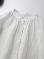 humoresque ユーモレスク gather short sleeve ギャザーショートスリーブ 半袖 ブラウス トップス ストライプ 白 F【中古】