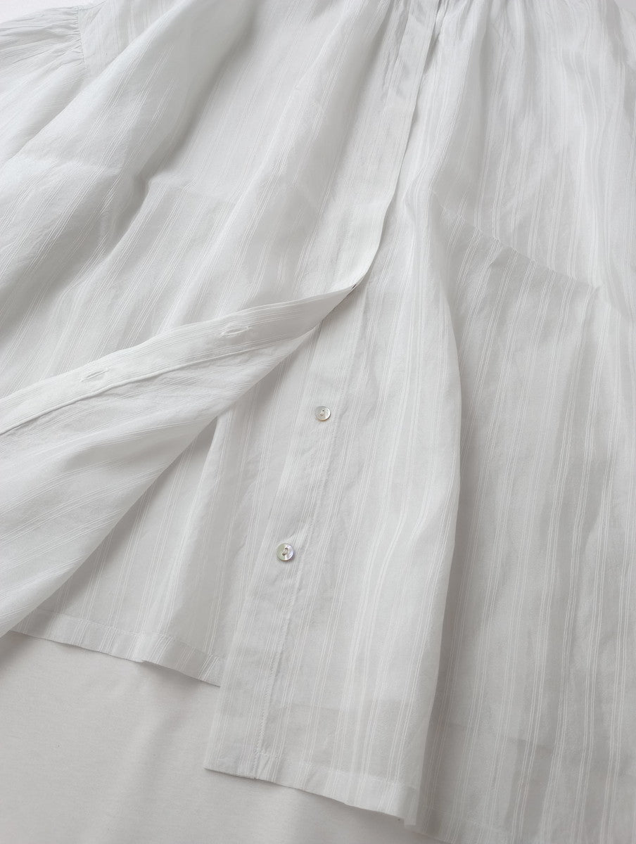 humoresque ユーモレスク gather short sleeve ギャザーショートスリーブ 半袖 ブラウス トップス ストライプ 白 F【中古】