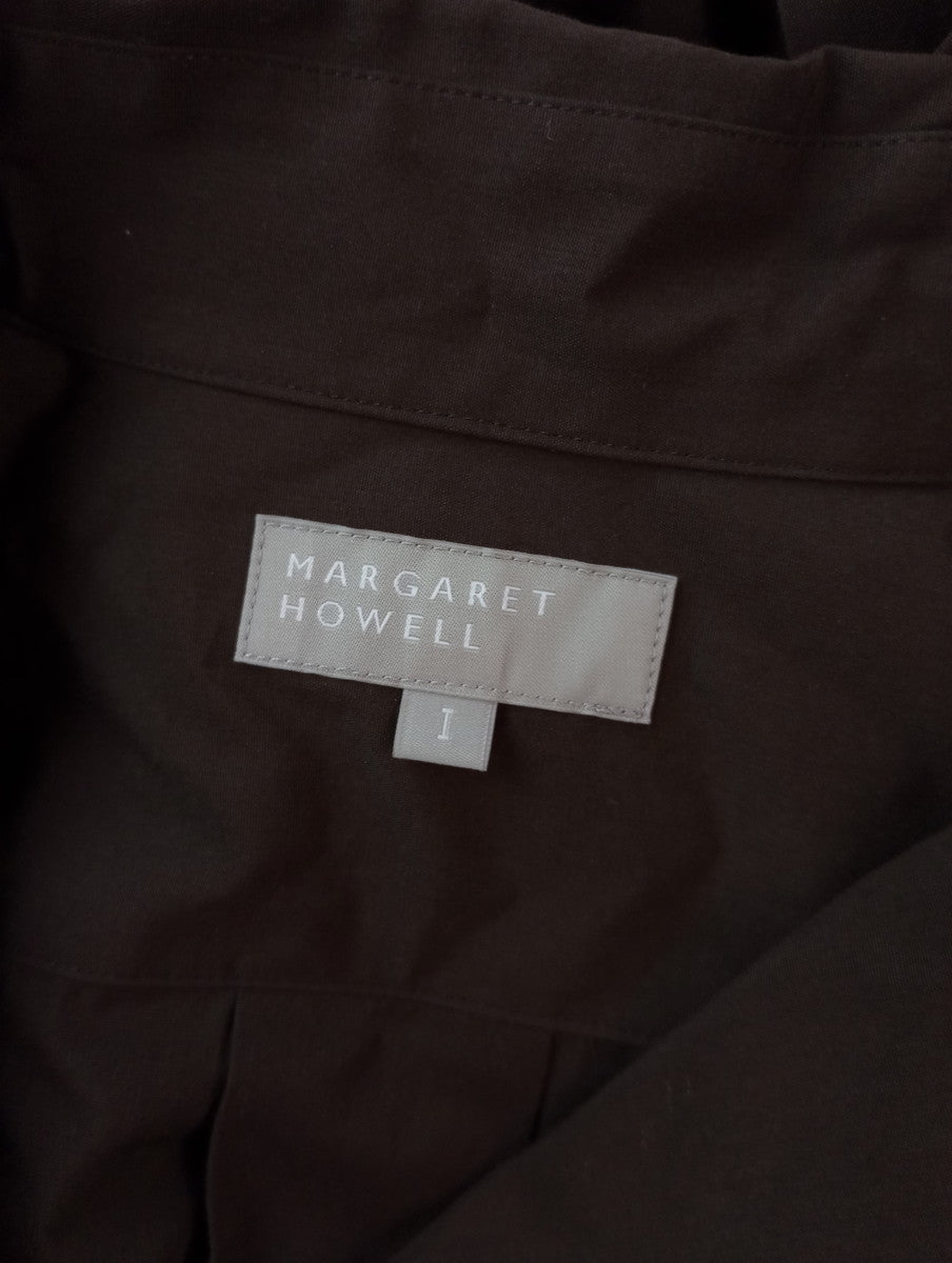 MARGARET HOWELL マーガレットハウエル SOFT COTTON POPLIN DRESS 長袖 シャツワンピース ロング ダークブラウン コットン 綿 100％ 1 【中古】